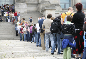 tourist waiting in line